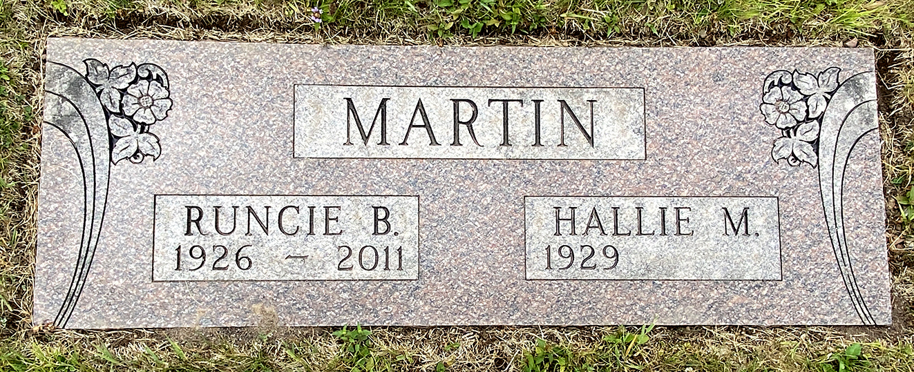 Photo of headstones/Runcie B Martin 1926-2011 hdstn Duluth Calvary cem Minnesota